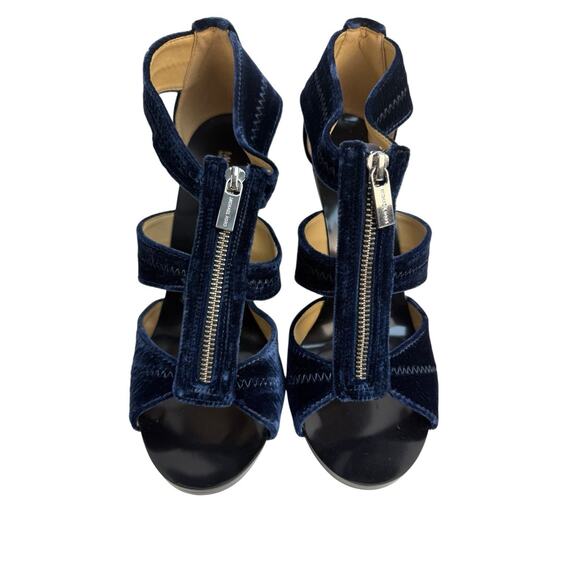 Michael Kors Berkley Sandal Blue Velvet Platform Block Heel Size 9.5M Zipper NWB - Picture 7 of 10
